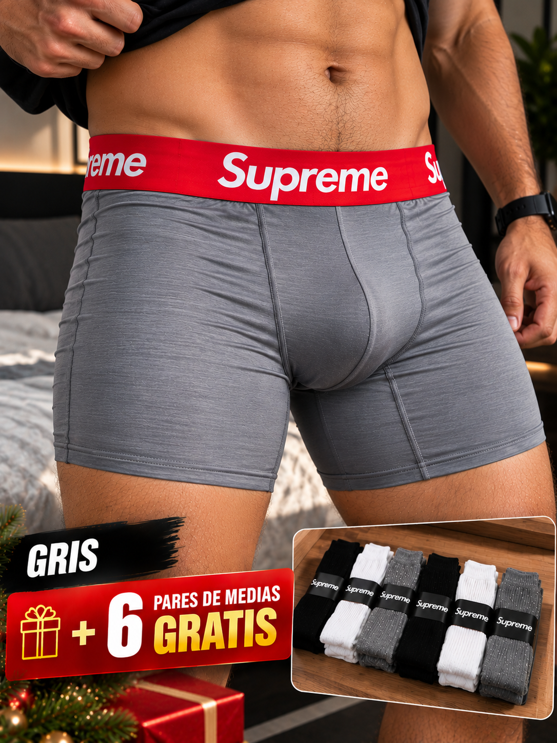 KIT 5 BÓXERS SUPREME + 6 PARES DE MEDIAS GRATIS